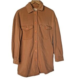 Anthro Fleece Button Down Jacket Orange XS Farm Outside Work‎ Shacket *worn*